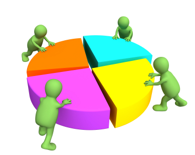 Four puppets creating a four-piece diagram
