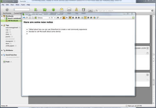 Evernote editing window