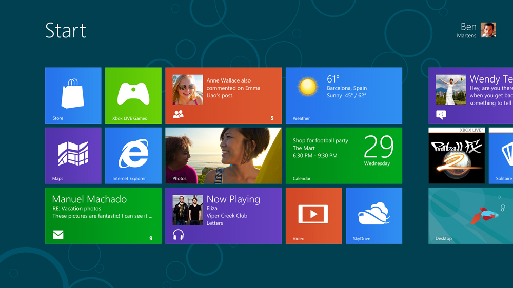 Windows 8 start screen (courtesy Microsoft) Windows 8 start screen (courtesy Microsoft)
